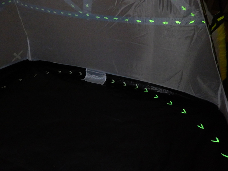 Along the floor of the tent we used the Pro Glow Gaff® chevron shaped pre-cut pieces all pointing back around to the door of tent. Along the floor of the tent we used the Pro Glow Gaff® chevron shaped pre-cut pieces all pointing back around to the door of tent.